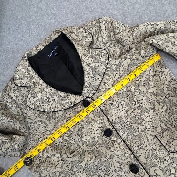 EVAN PICONE Black Label Blazer Cream Jacquard Damask Sz 12 Career 3 Button - Picture 6 of 10